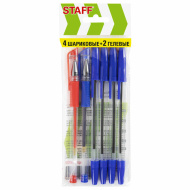 Ручки шариковые и гелевые STAFF "Basic ST-01", набор 6 штук, 0,7мм, линия 0,35мм